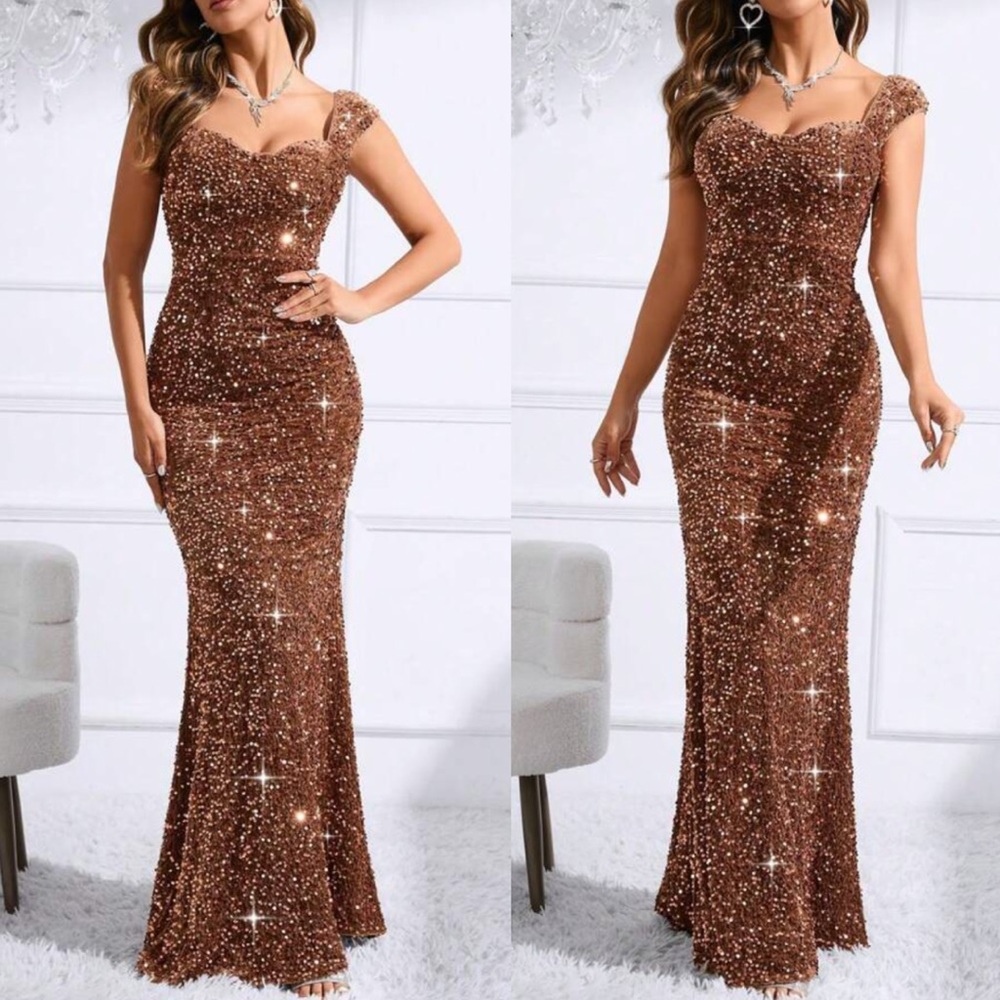 Glamorous Sequin Brown Wedding Gown